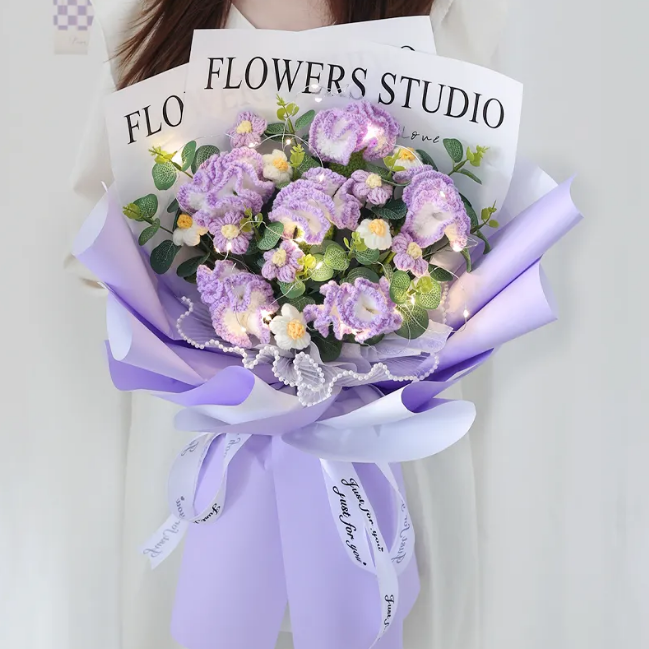 HANDMADE KNITTED FLOWER BOUQUET WITH LED LIGHTS